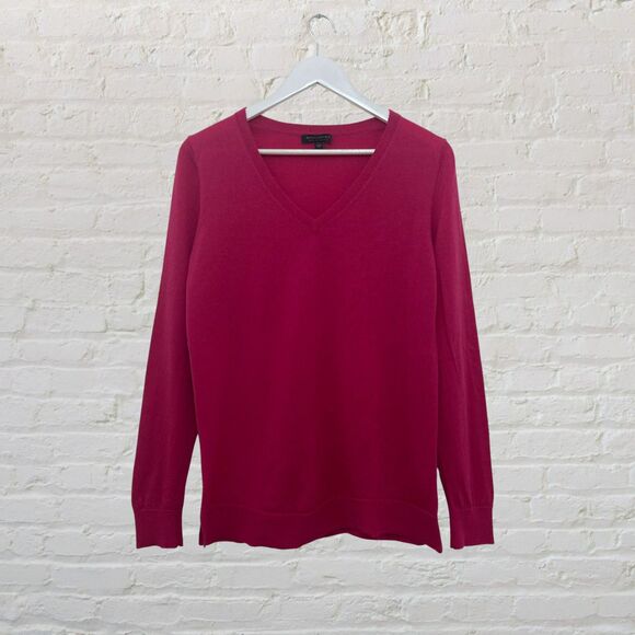 Banana Republic Sweater L 100% Merino Wool V-Neck Long Sleeve Pink Magenta - Picture 2 of 14